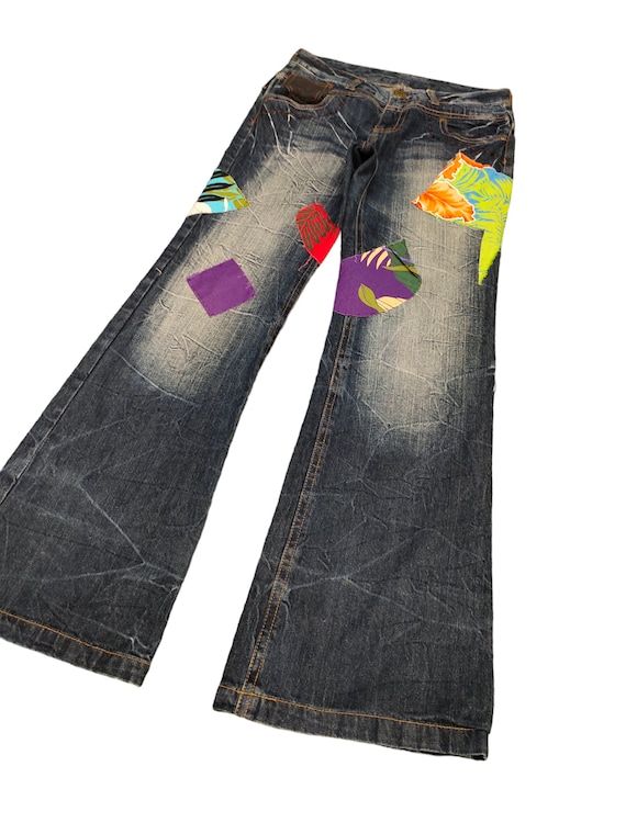 Flare Jeans Japan Patchwork Faded Boot Cut Y2k Lg… - image 2