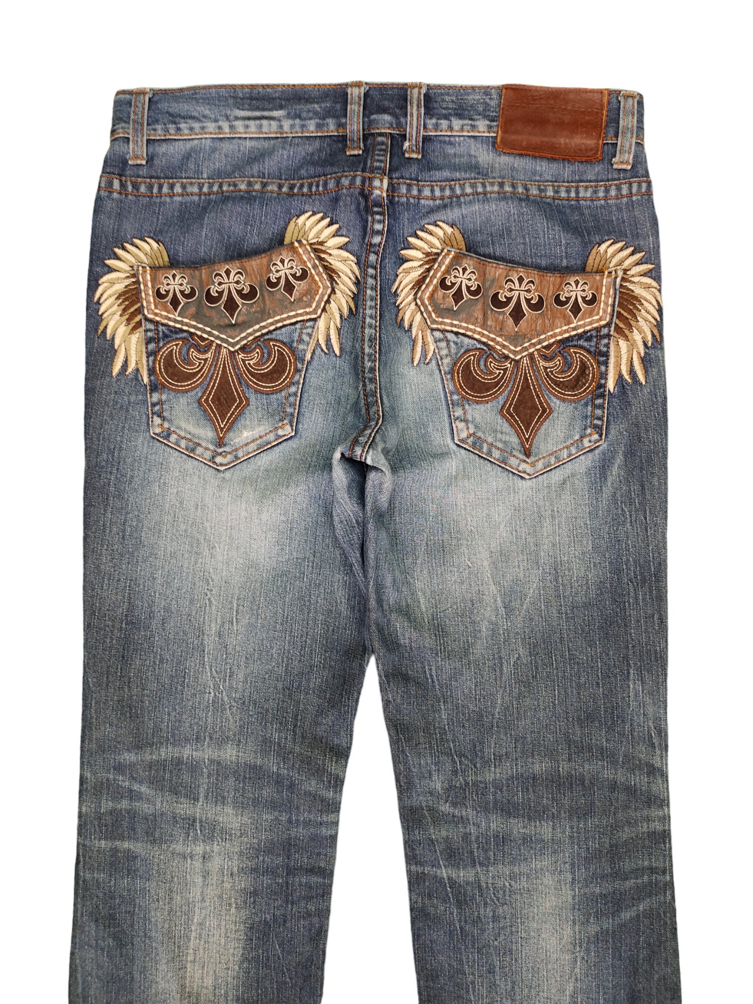 ビー・アンビション 刺繍ジーンズ：クロス＆ウィング、W34 - Etsy 日本