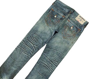 Vintage Y2k True Religion Jeans: Faded Distress Denim, Skinny Fit
