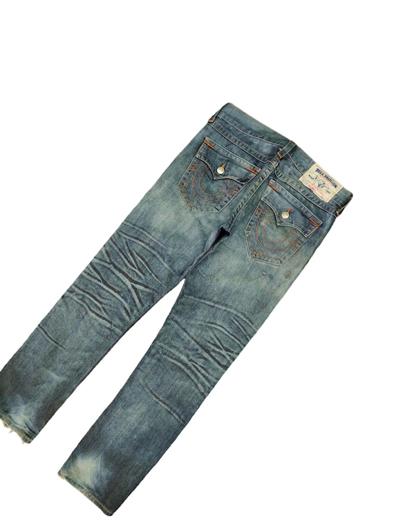 Vintage Y2k True Religion Jeans: Faded Distress Denim, Skinny Fit