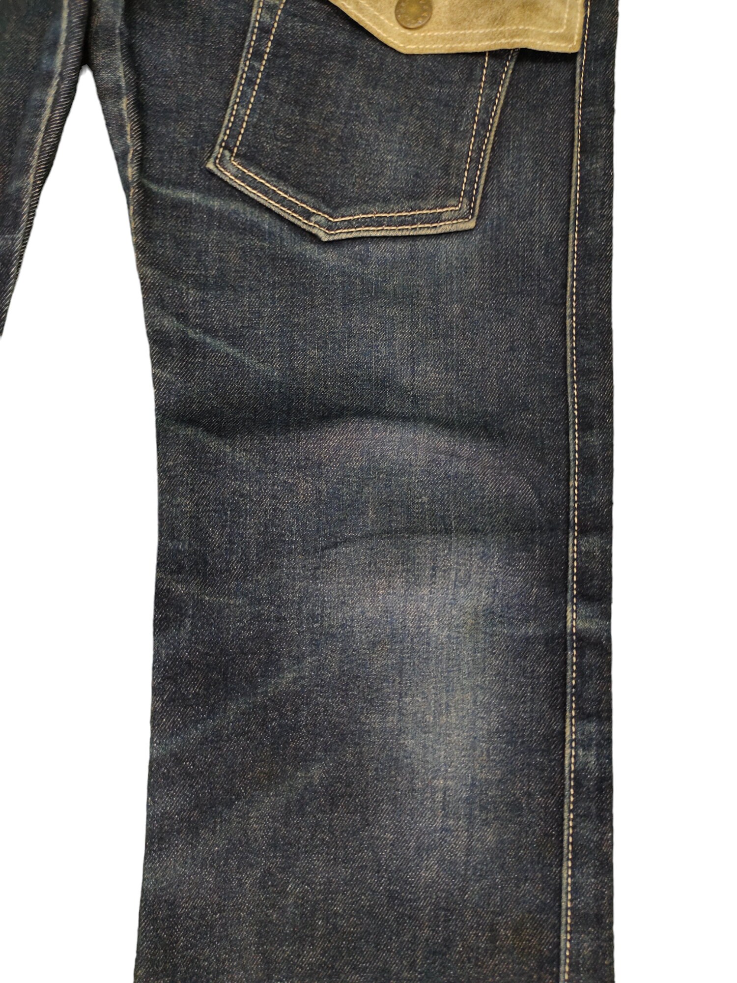 W31x31 Flare Jeans Body Butter Japan Leather Trim Denim