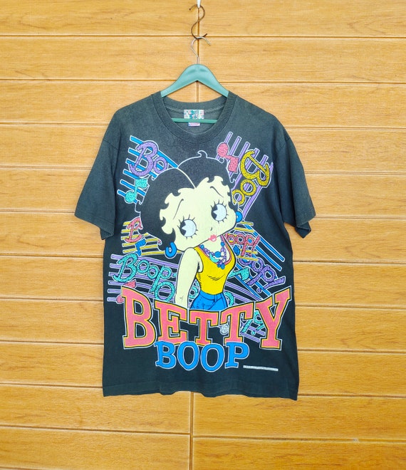 Vintage 90s Betty Boop All Over Print Black Faded T-shirt / - Etsy