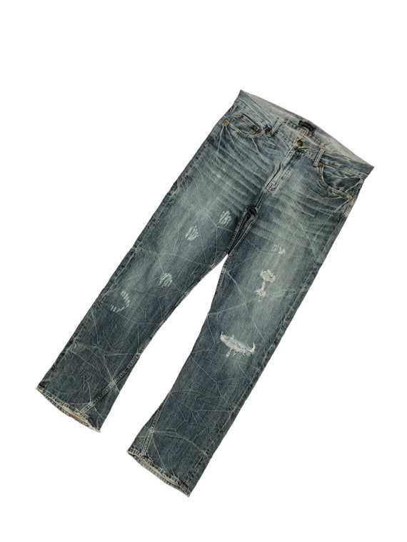 Flare Jeans Oririn Embroidered Distress Faded Denim Bootcut Y2k