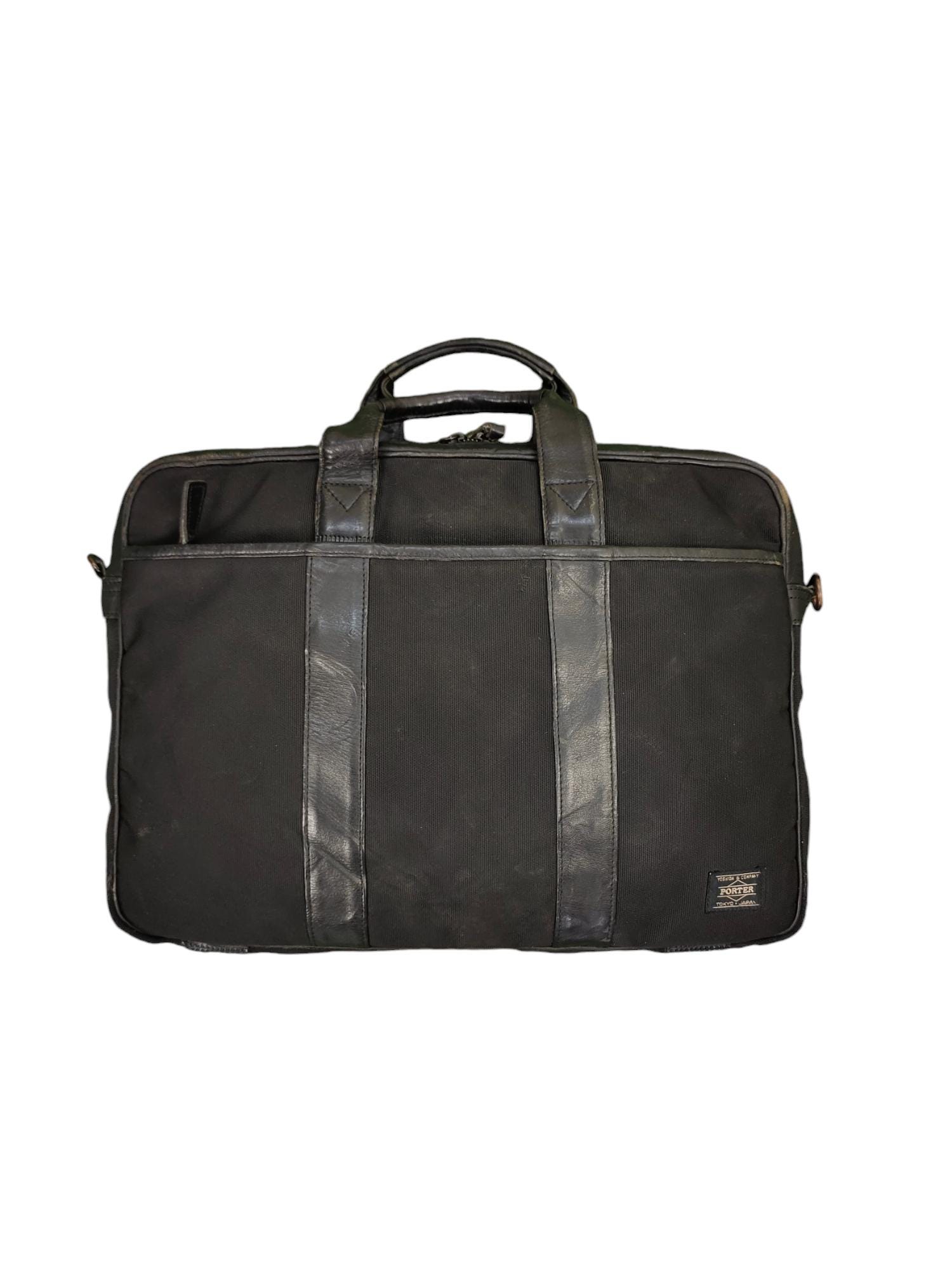 Vintage Porter Japan Patina Leather Cotton Briefcase Bag