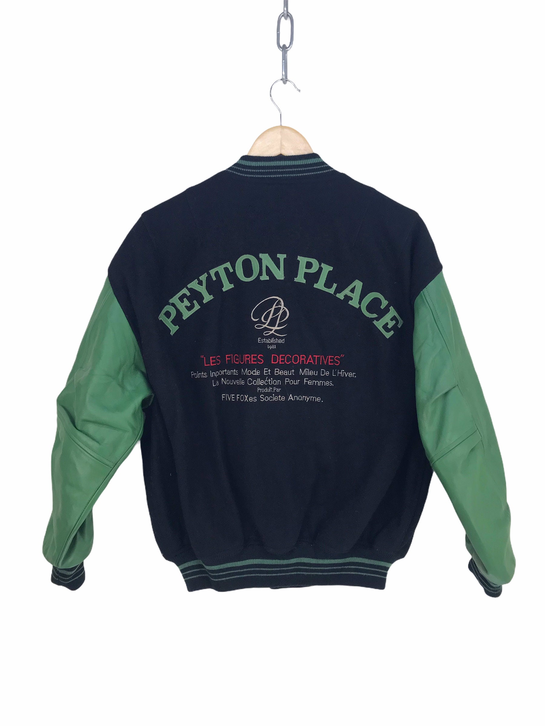 Vintage PEYTON PLACE Pour Femmes Varsity Jacket Leather/wool