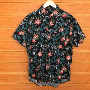 Vintage Japanese Brand YD Flowers Printed Hawaiian Shirt / Aloha Wear / Rockabilly / Surfing / Tropical / Summer Beach / Size L