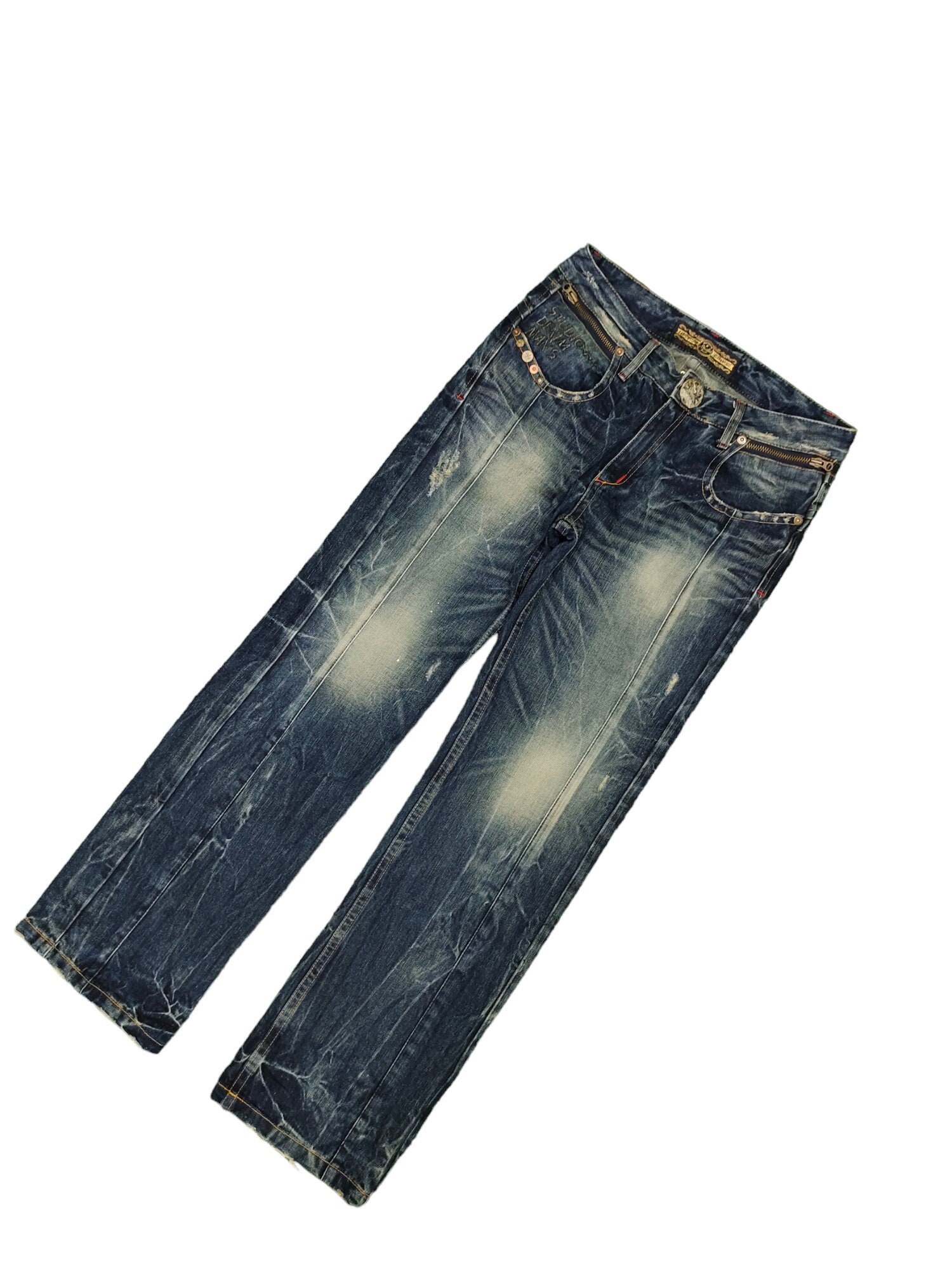 W33x33 Loose Jeans Red Pepper Distress Faded Wide Leg Jeans Y2k