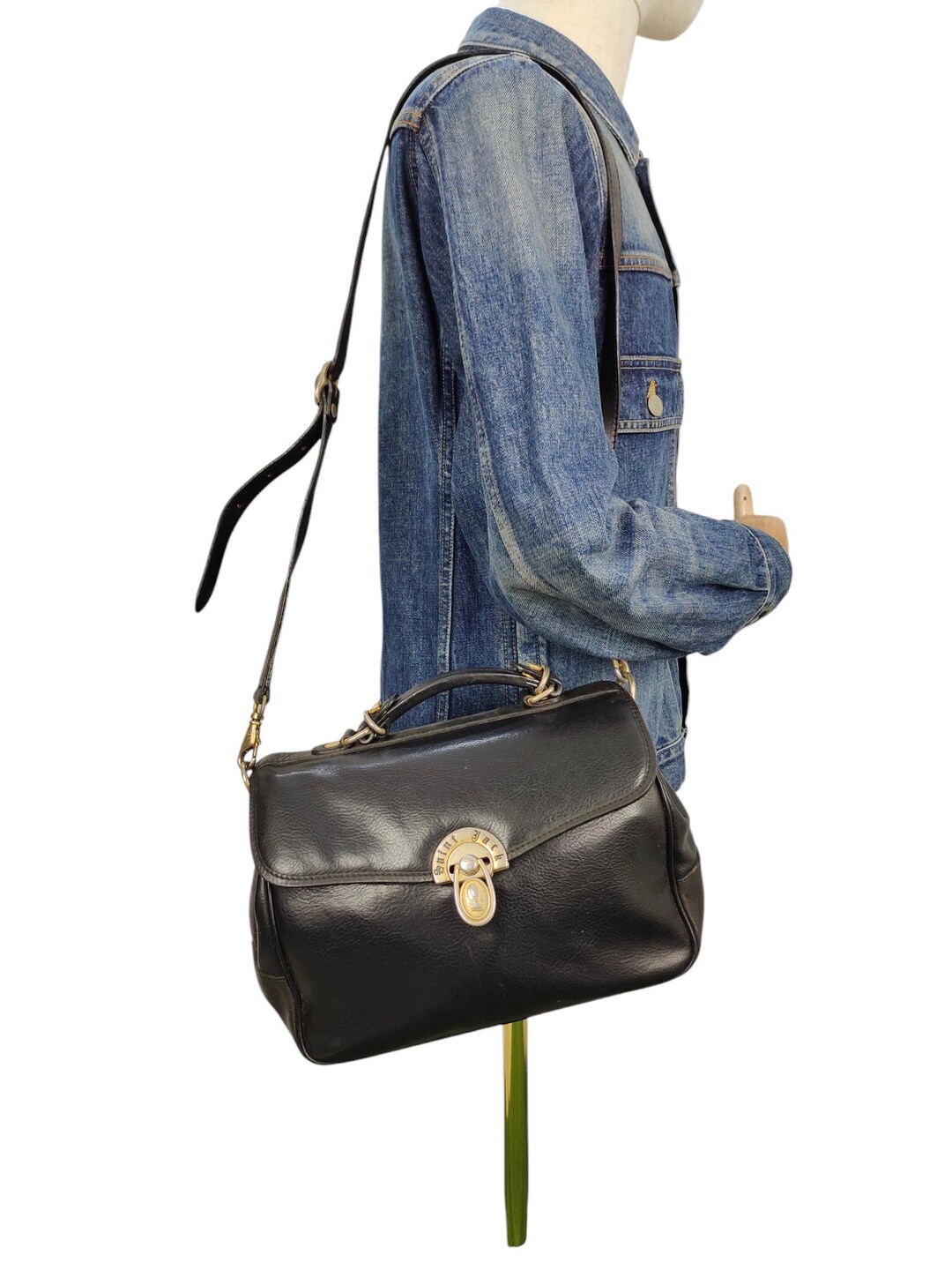 Vintage 80s Saint Jack Black Patina Leather Shoulder Tote Bag - Etsy