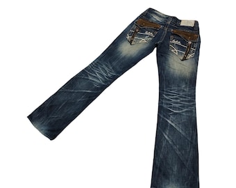 W31x32 Flare Jeans Cavaria Studded Coated Leopard Cargo