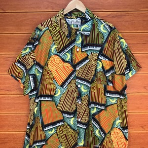 Vintage Made In USA Piano Print Hawaiian Shirt / Aloha Wear / Rockabilly Shirt / Surfer Shirt / Beach Party / Size XL