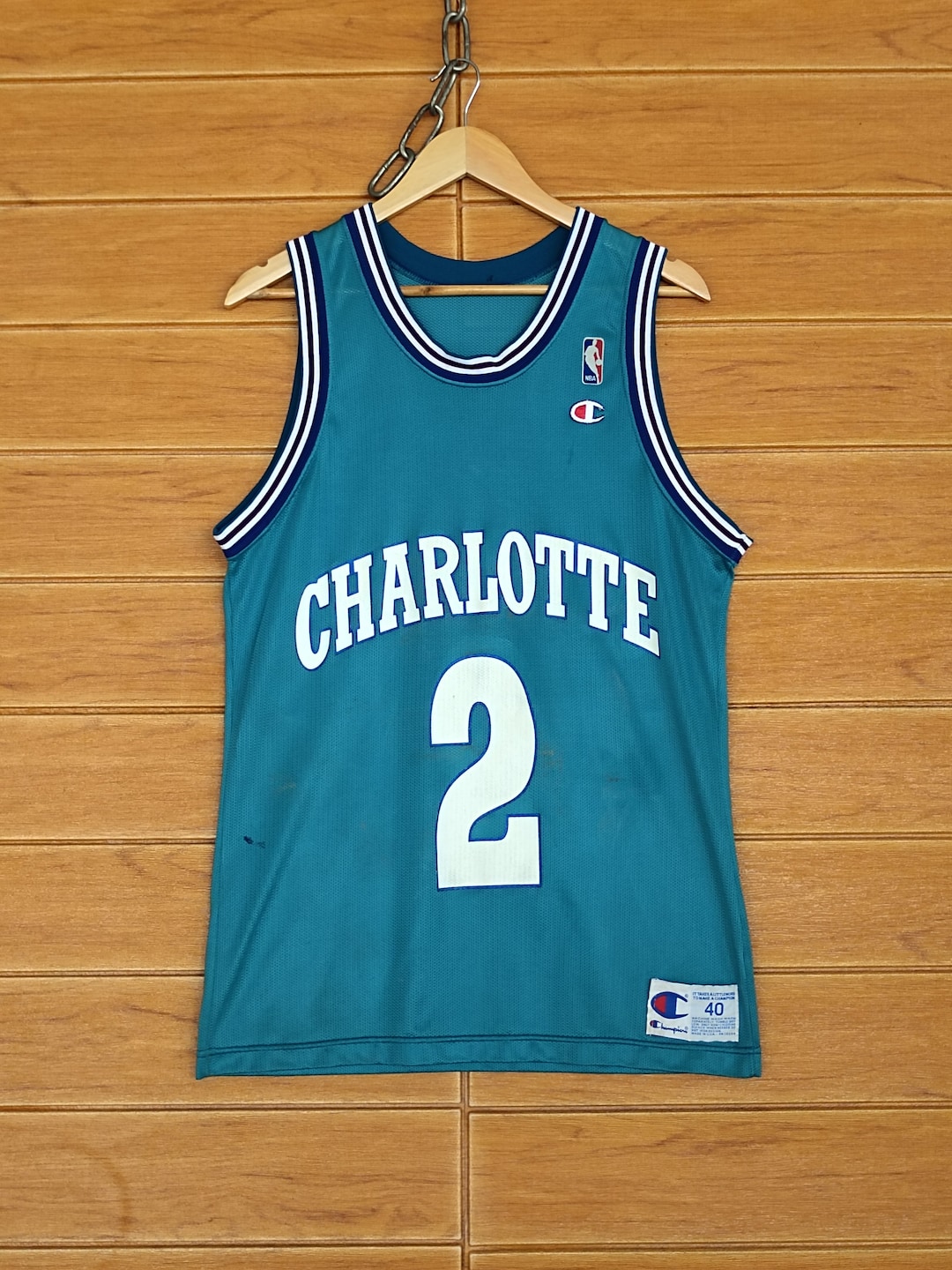 Vintage Champion Larry Johnson Jersey Charlotte Hornets NBA 90s Size 40  Used 