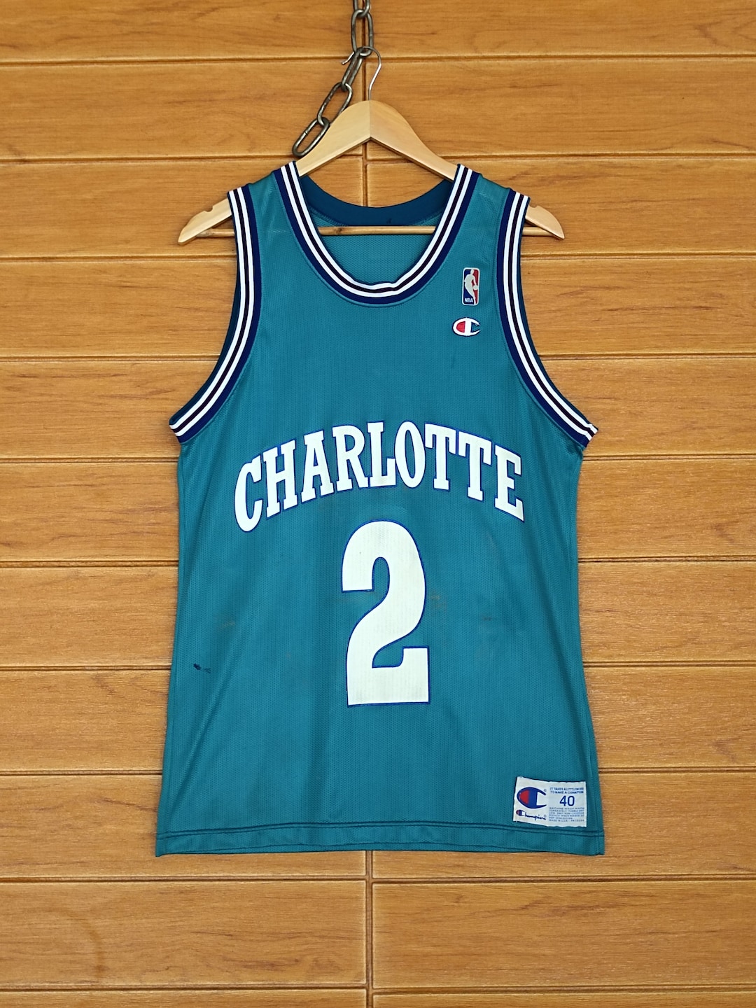 Vintage Champion Larry Johnson Jersey Charlotte Hornets NBA 90s Size 40  Used