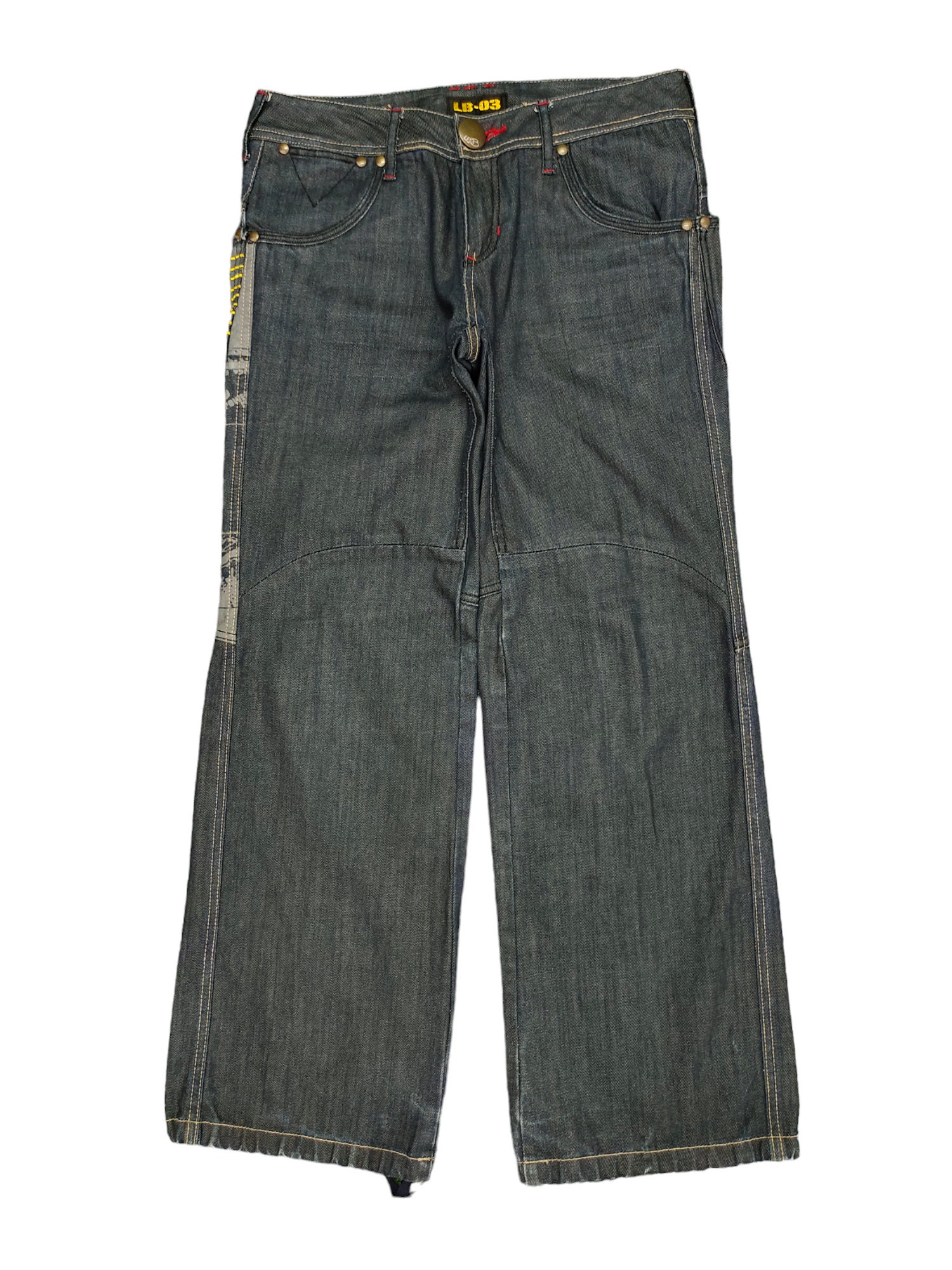 W29x29.5 LB-03 Embroidered Design Wide Loose Denim Pants 90s