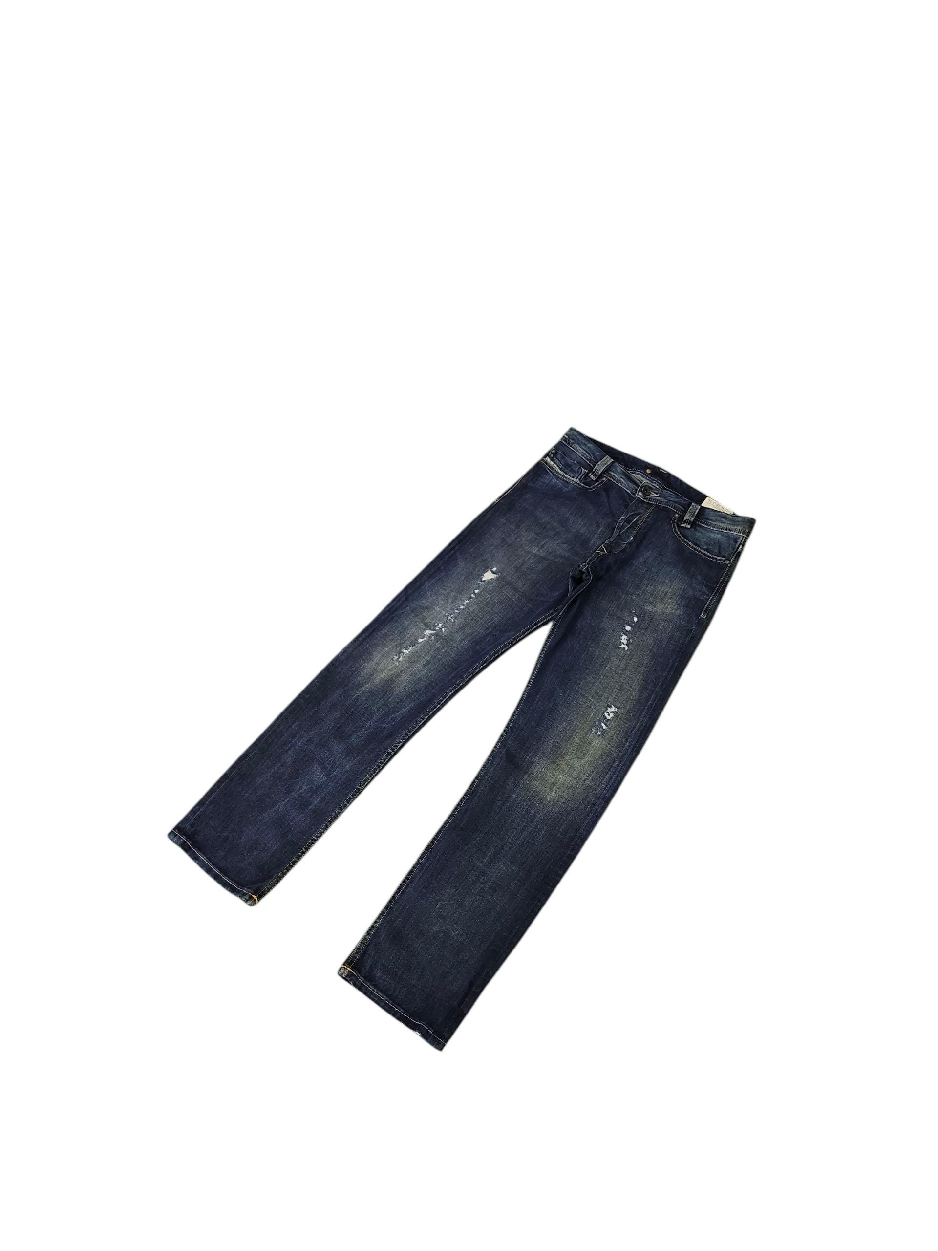 Vintage Y2K Diesel Heeven Jeans: Clawmark Distress, Faded Denim