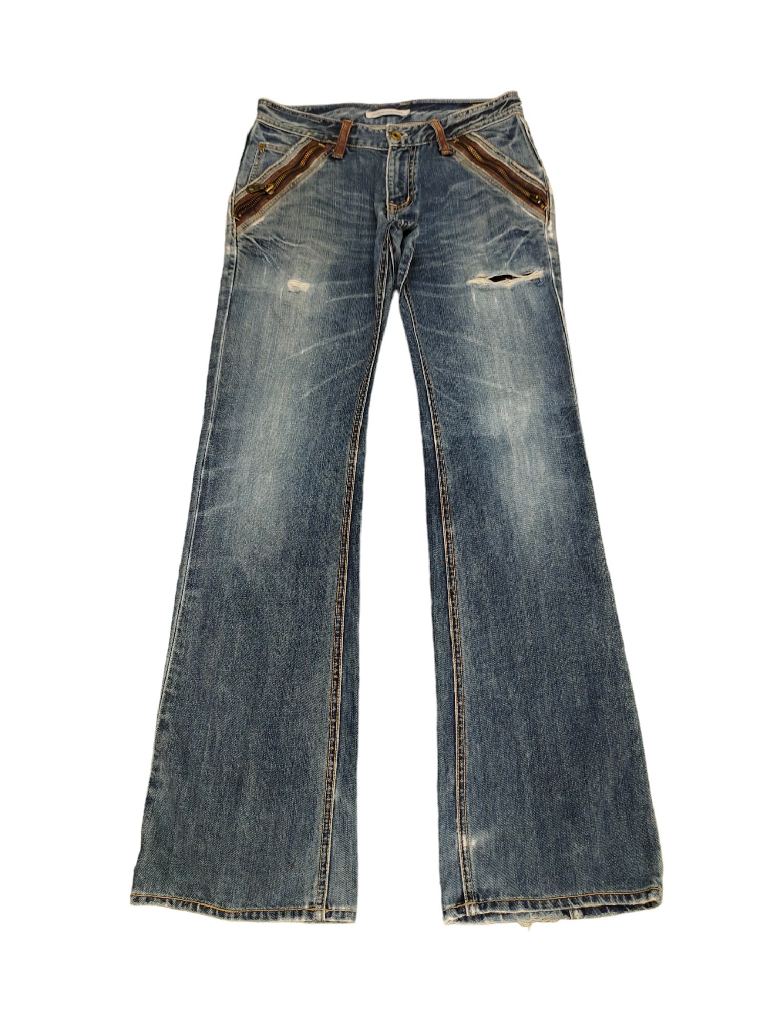 Vintage Michel Klein Flare Jeans: Distressed Y2K Bootcut (w30x33 