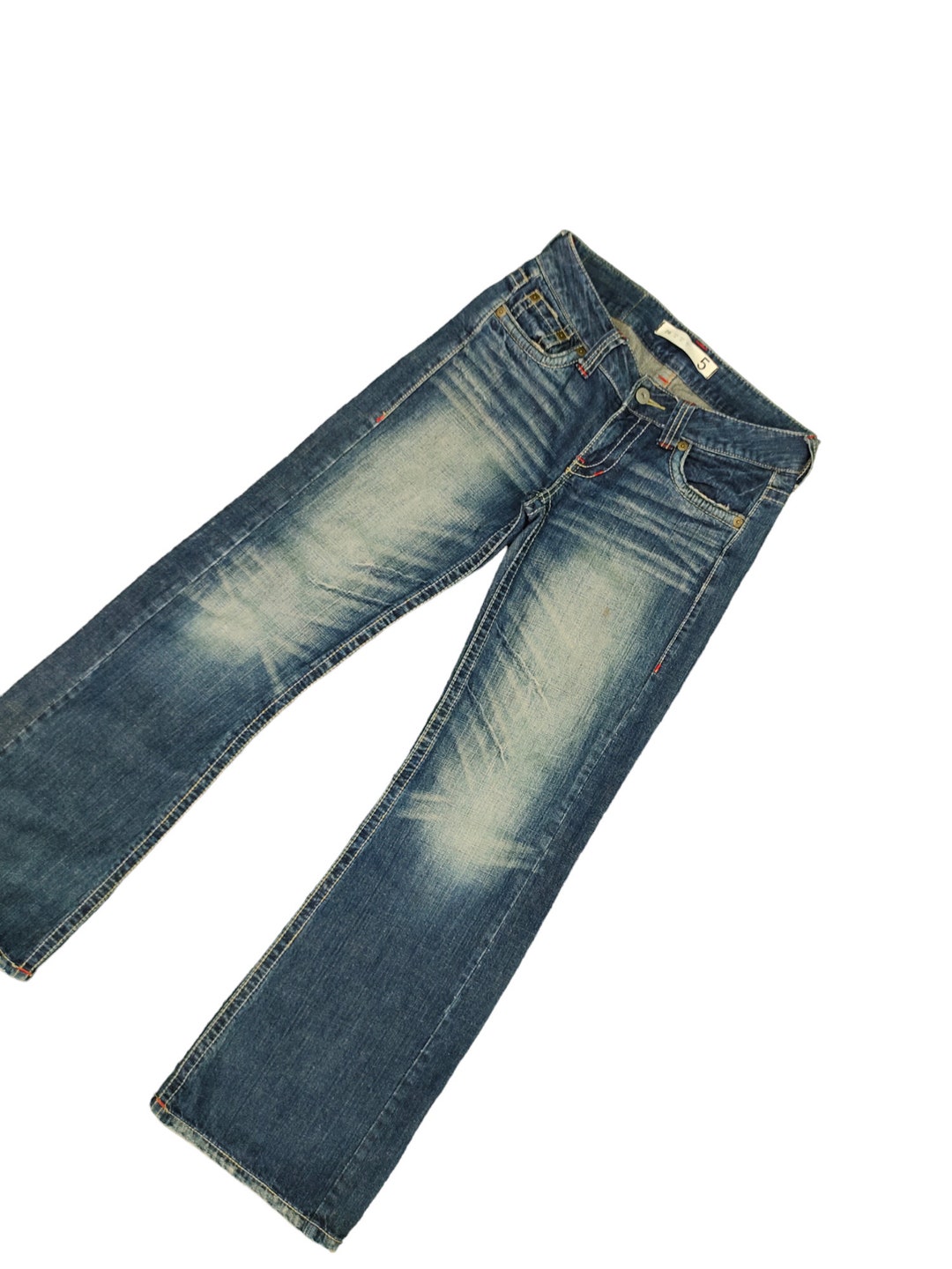 W28x32 Flare Jeans 5 Japan Distress Faded Low Rise Cut Y2k