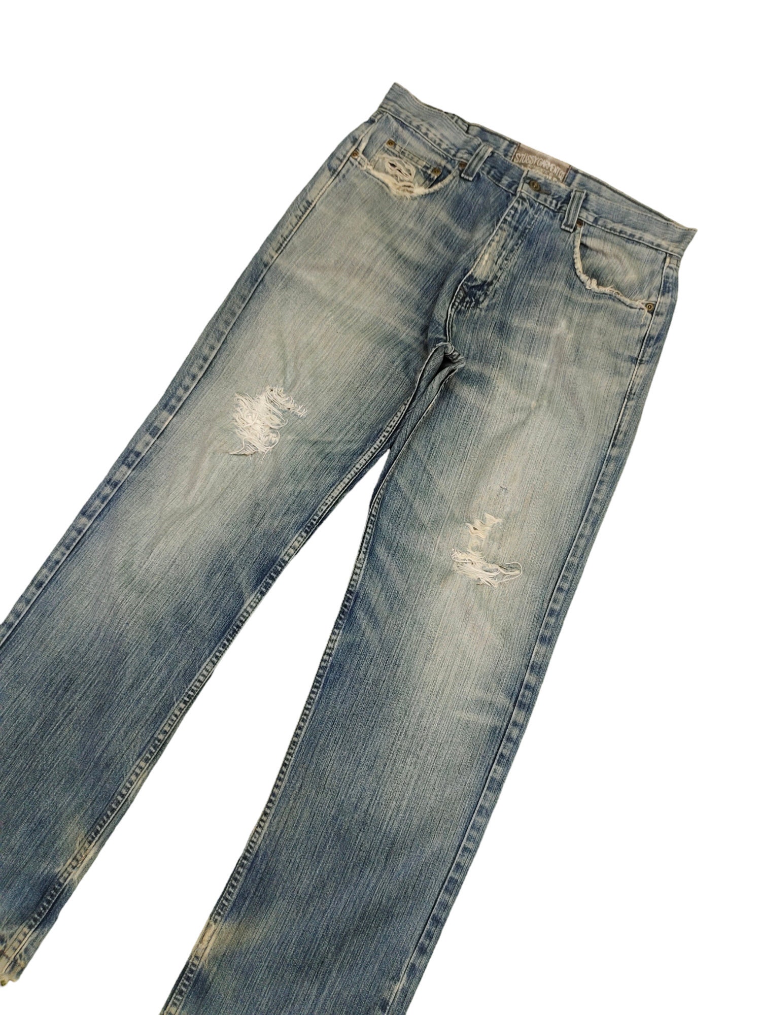 ヴィンテージ Stussy ダメージ加工デニムジーンズ W32：Y2K ストリート