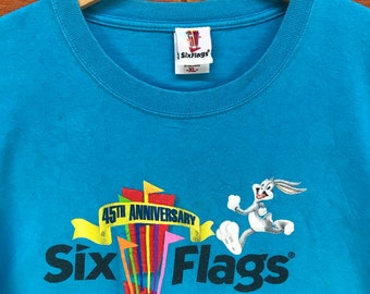 マ*オ様 99年 USA製 Six Flags ルーニーテューンズ Tシャツ 黒 ヴィンテージ 90年代 シックスフラッグス ルーニー・テューンズ 45周年
