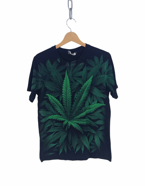 Vintage 90s Marijuana All Over Print Mirror T-Shi… - image 1