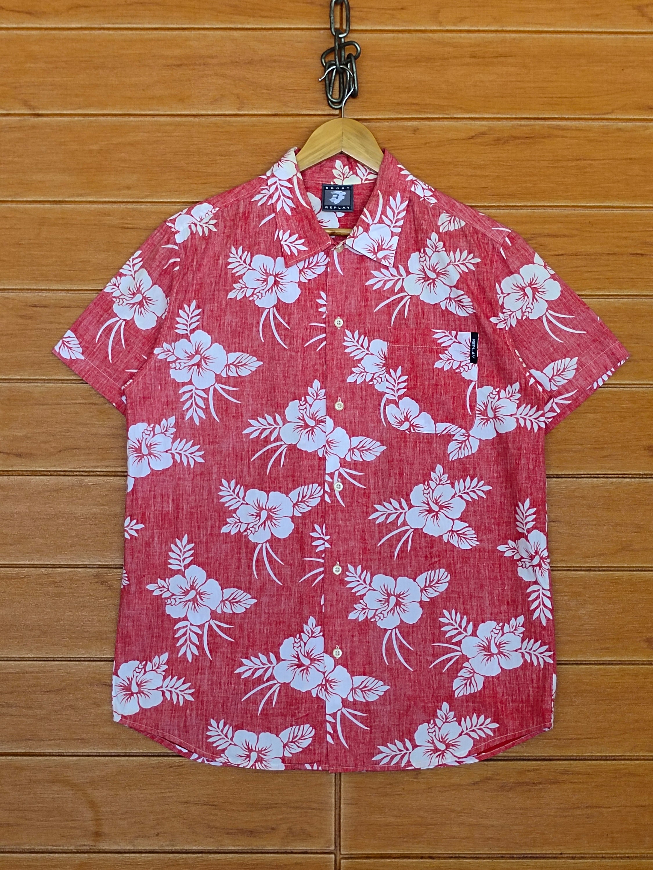 【REPLAY】★Replay Hawaiian Shirt★ Replay Men's Hawaiian Landscape Shirt, Blue