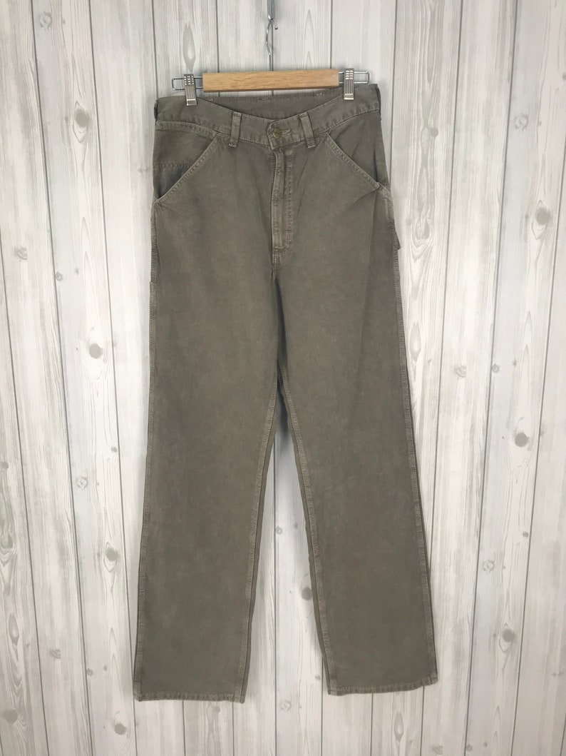 Rare Vintage CARHARTT Olive Green Faded Worker Carpanter Denim Pants waist 30