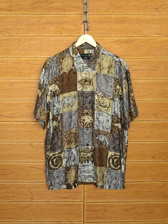 Lyle & Scott, Vintage Lyle & Scott Rayon Shirt: Segalini Animal Psychedelic Art, Size L
