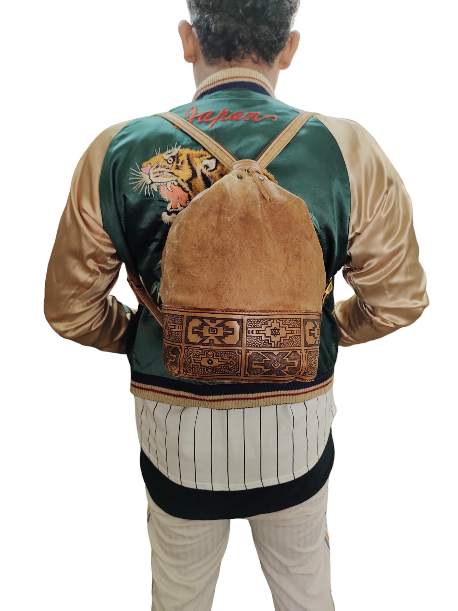 Vintage Native Leather Backpack Bag Native Navajo Goros Style