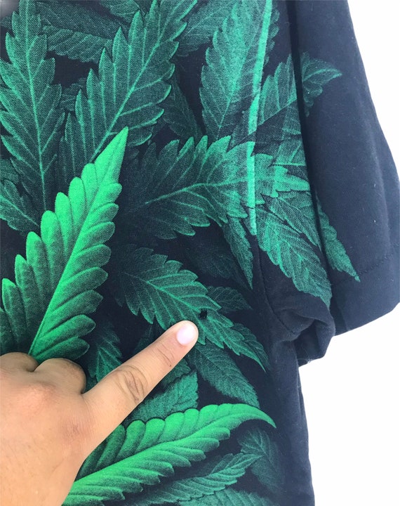 Vintage 90s Marijuana All Over Print Mirror T-Shi… - image 8