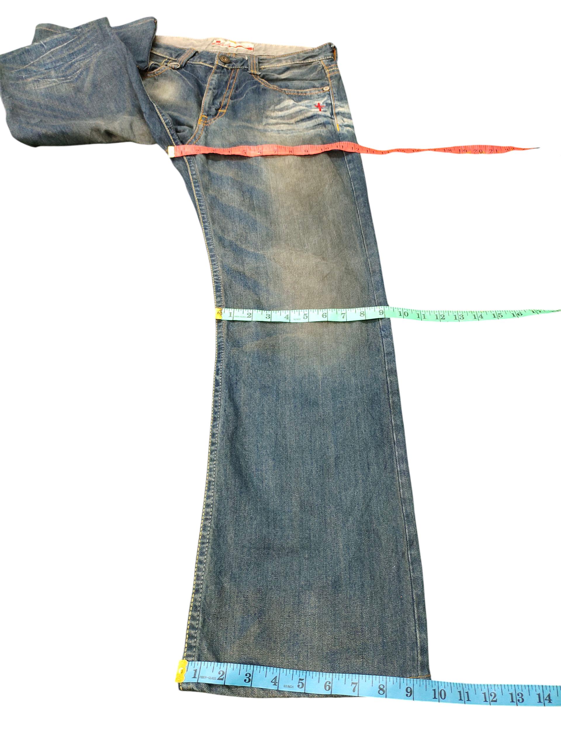 Vintage Faded Denim Jeans: Genoese Waxed Clawmark Distress, Waist