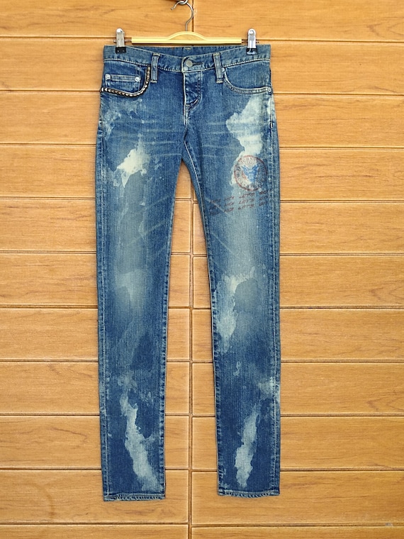 Hysteric Glamour RAMONES デニム　S 激レア RAMONESコラボ 歌詞プリント総柄 ダメージ加工ストレッチ