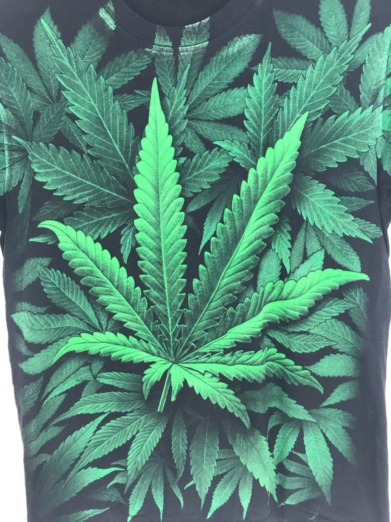 Vintage 90s Marijuana All Over Print Mirror T-Shi… - image 3