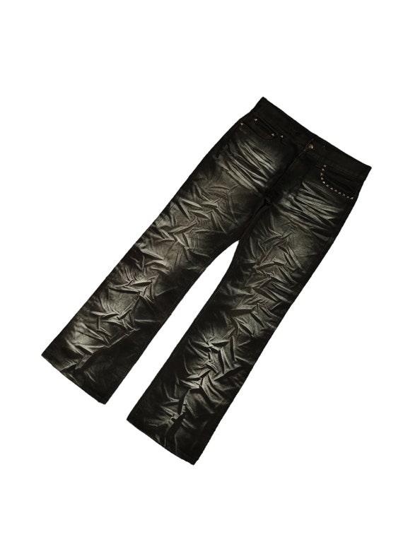 Flare Jeans Semantic Design Studded Clawmark Waxed Denim Bootcut 