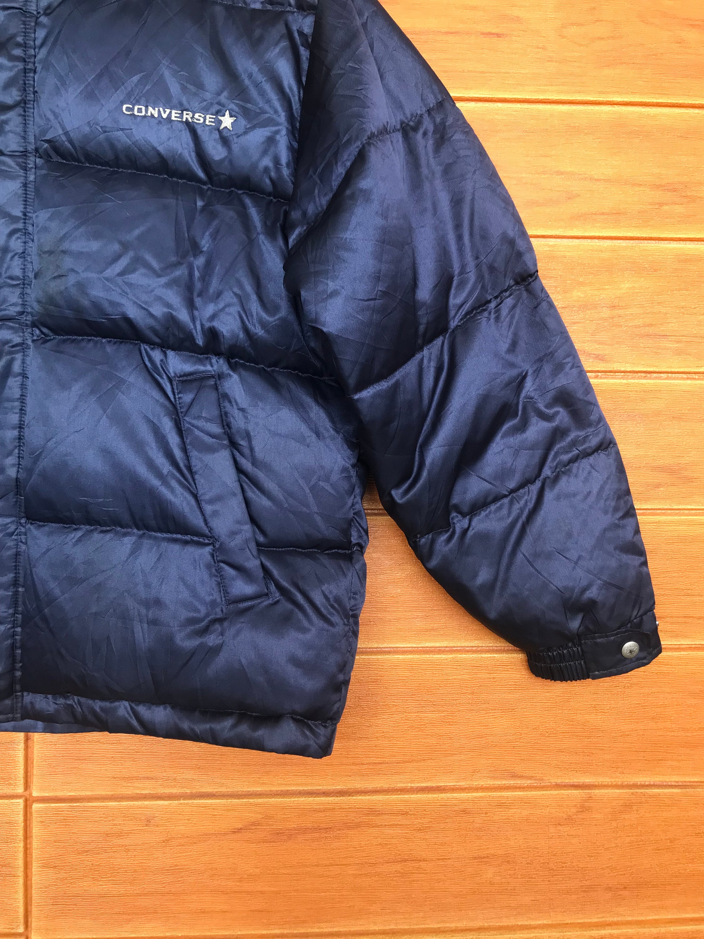 Vintage CONVERSE Puffer Jacket Blue Black Converse Sportwear