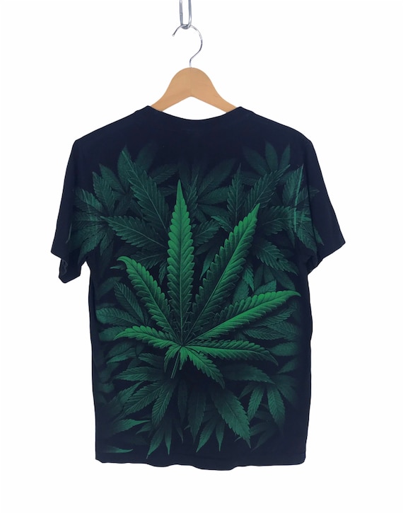 Vintage 90s Marijuana All Over Print Mirror T-Shi… - image 2