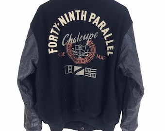 Chaqueta universitaria vintage Batsu FORTY-NINTH PARALLEL de cuero/lana / Talla L