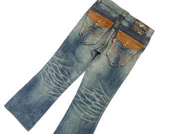 Edwin 503 Flare Jeans W31: Distressed Faded Denim, Y2K Bootcut - Etsy