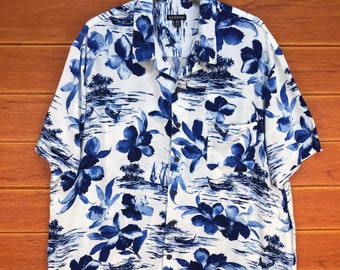 Vintage George Floral Hawaiian Shirt: Blue Aloha Wear, Size XL
