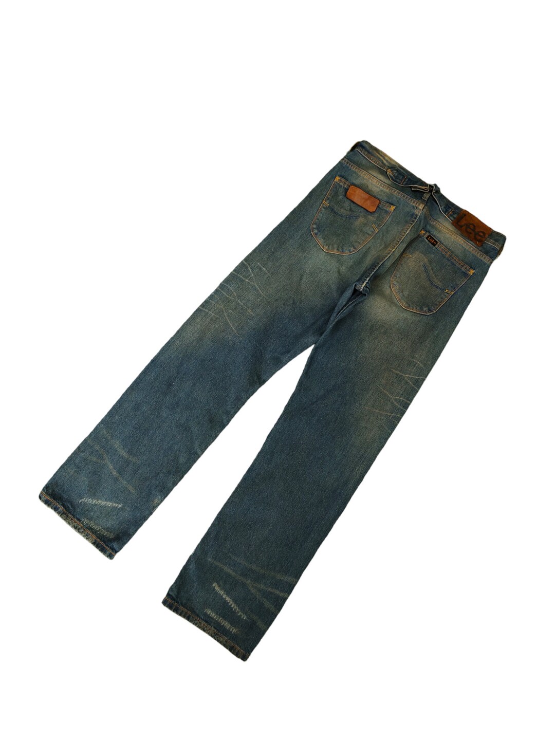W34x33.5 Vintage Lee 101B Distress Faded Buckle Back Denim W34x33.5 Vintage Lee 101B Distress Faded Buckle Back Denim
