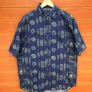 Vintage Shah-Safari Psychedelic Navajo Tribe Hawaiian Shirt / Aloha Wear / Rockabilly Shirt / Surfer Shirt / Beach Party / Surfboard /Size M