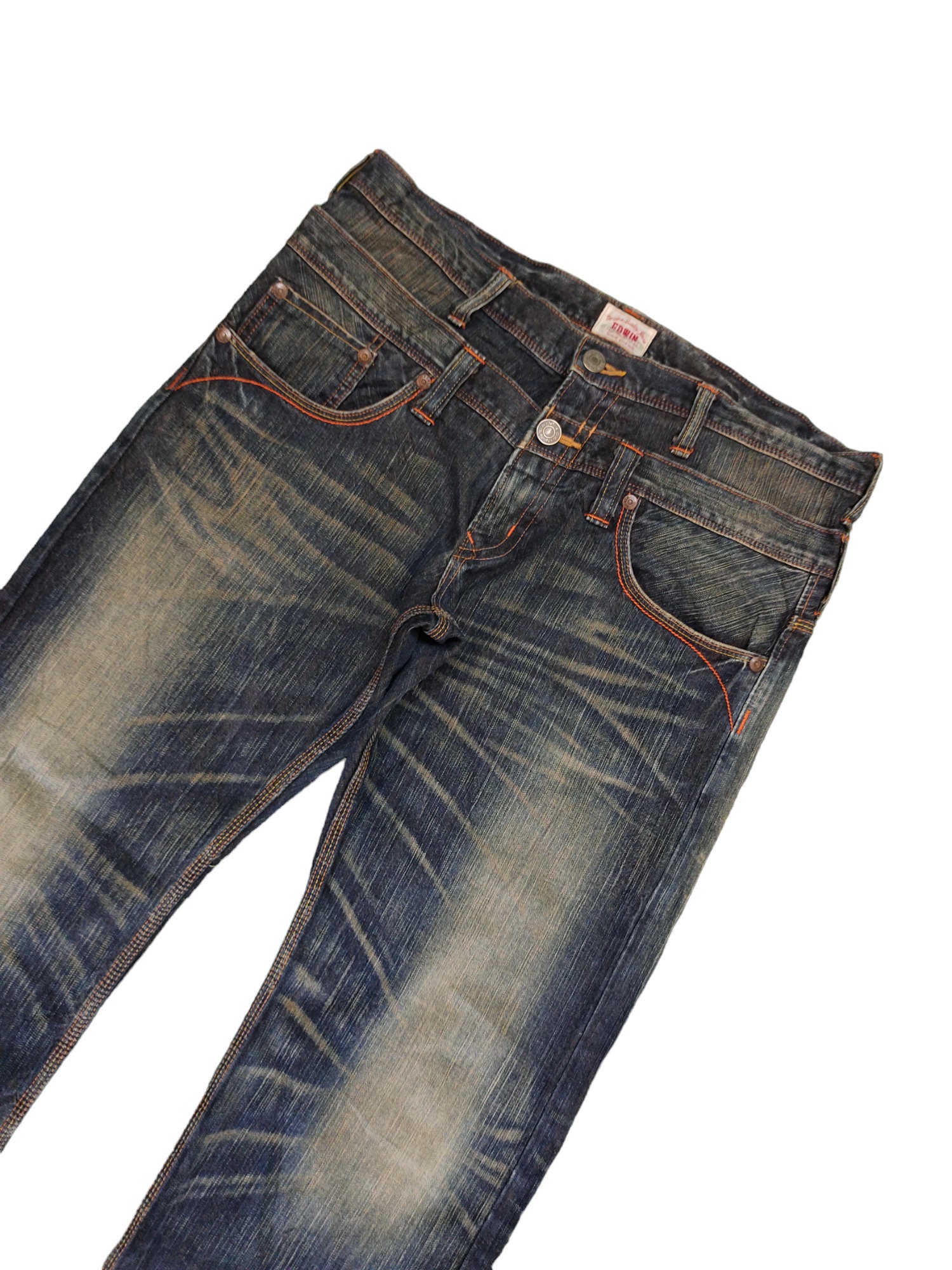 W36x30.5 Loose Jeans Edwin Double Waist Clawmark Faded Denim W36x30.5 Loose Jeans Edwin Double Waist Clawmark Faded Denim