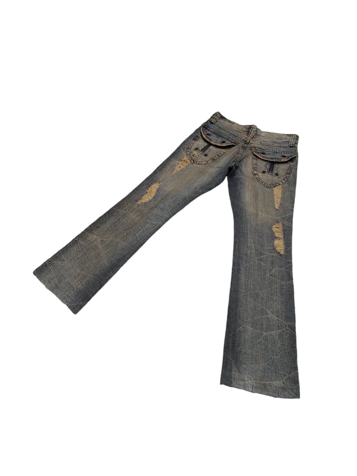 Distressed Flare Jeans: Faded Y2K Bootcut - Waist 31 - Etsy
