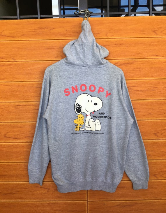 Vintage 90s Snoopy And Woodstock Hooded Sweater / 