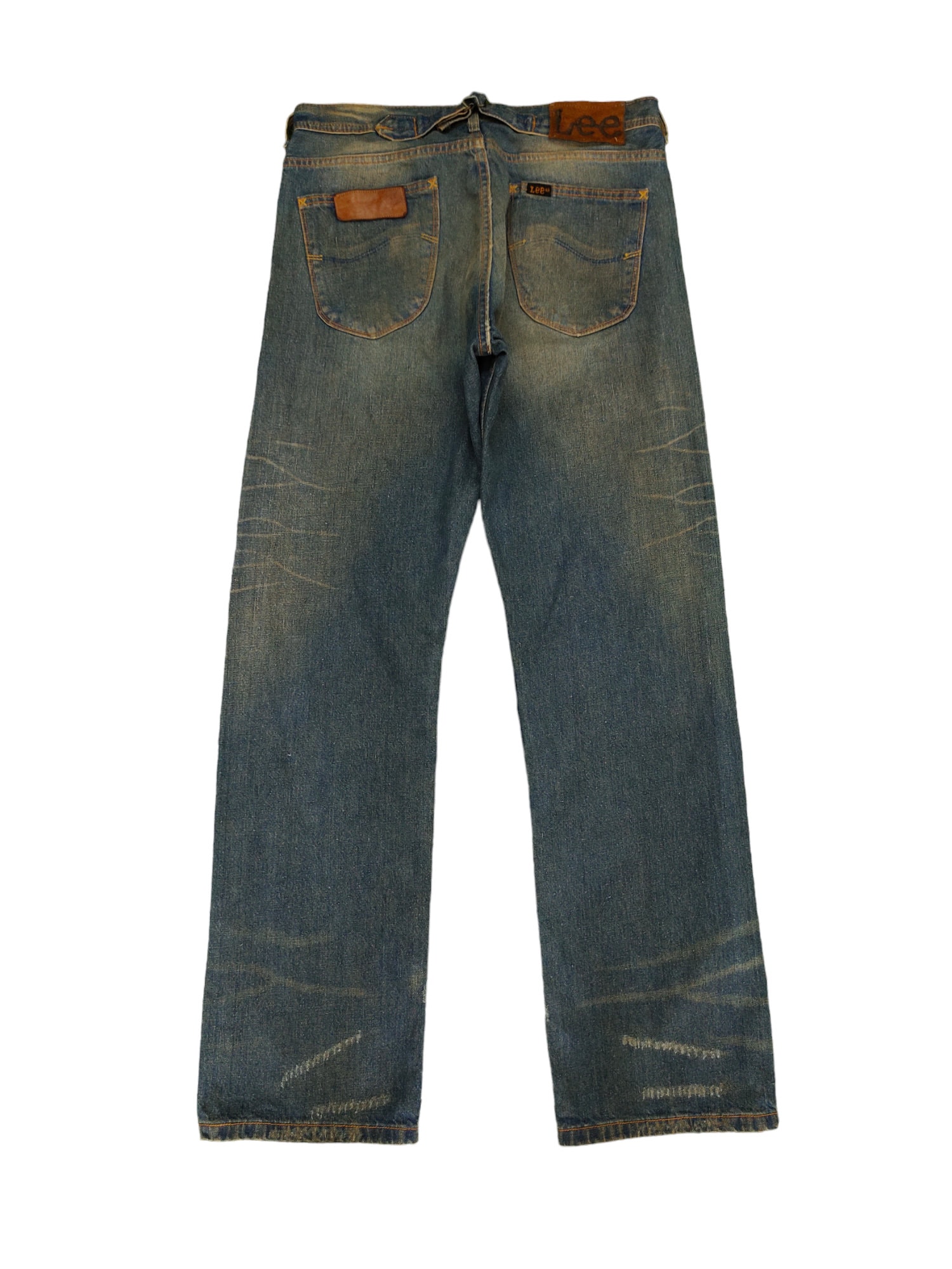 W34x33.5 Vintage Lee 101B Distress Faded Buckle Back Denim W34x33.5 Vintage Lee 101B Distress Faded Buckle Back Denim