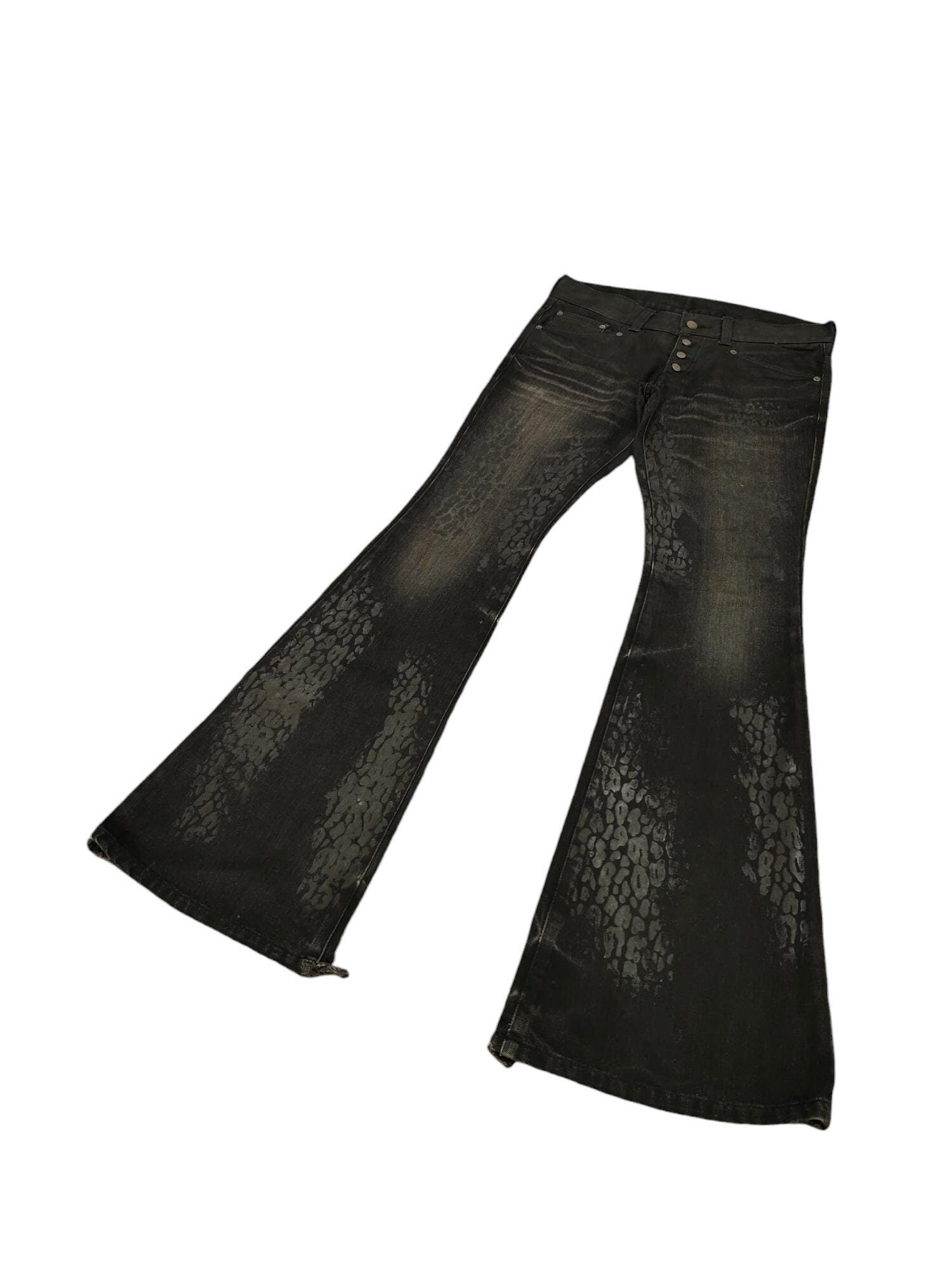 Flare Jeans Tornado Mart Japan Waxed Leopard Denim Bootcut Flare Jeans Tornado Mart Japan Waxed Leopard Denim Bootcut