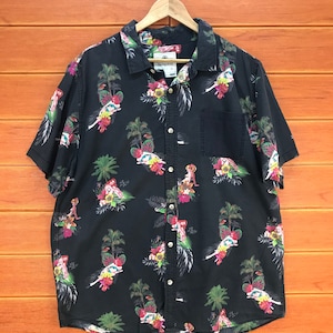 Vintage Japanase On The Byas Hula Girls Hawaiian Shirt / Aloha Wear / Rockabilly Shirt / Surfer Shirt / Beach Party / Surfboards / Size XL