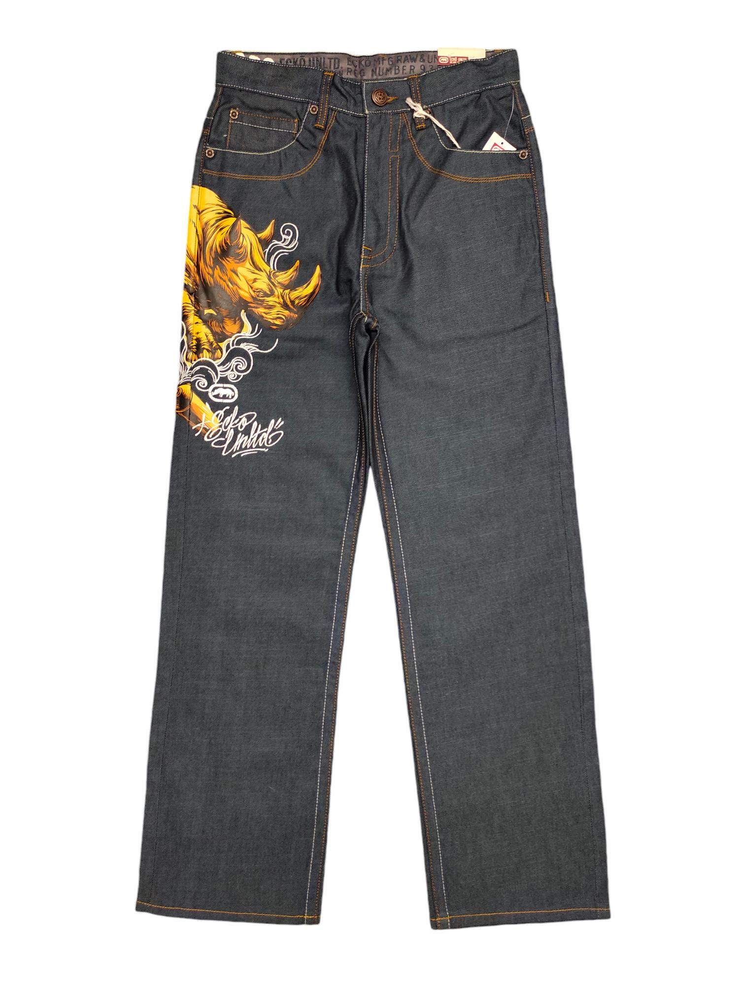 90s ECKO UNLTD デニム JNCO KIKWEAR Y2K Ecko Unltd jeans, shiny, silver metallic vintage baggy pants
