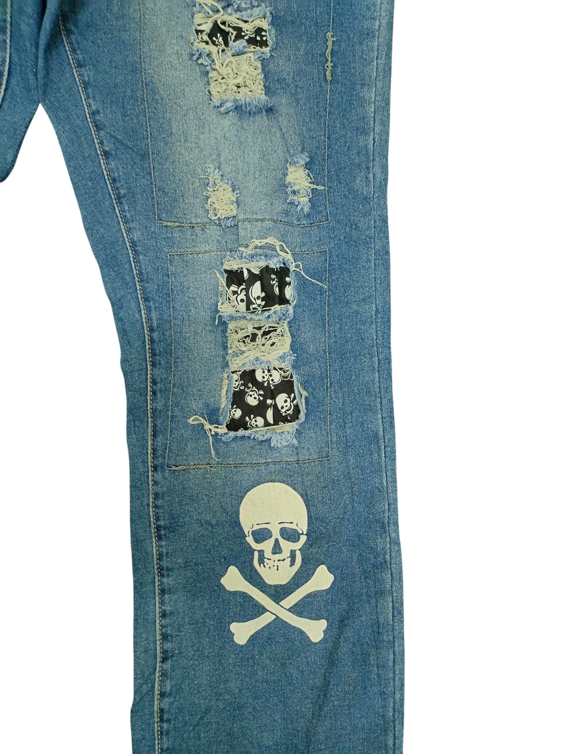 Japanese Brand Skull Patchwork Distress Denim Jeans, Comme Des