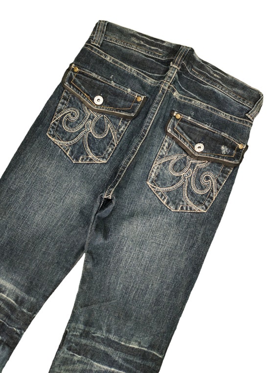 Flare Jeans Japan Embroidered Distress Faded Boot… - image 3