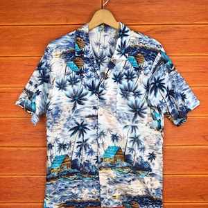 Vintage Village View Hawaiian Shirt / Aloha Wear Shirt / Rockabilly Shirt / Japanese Hawaiian / Size S