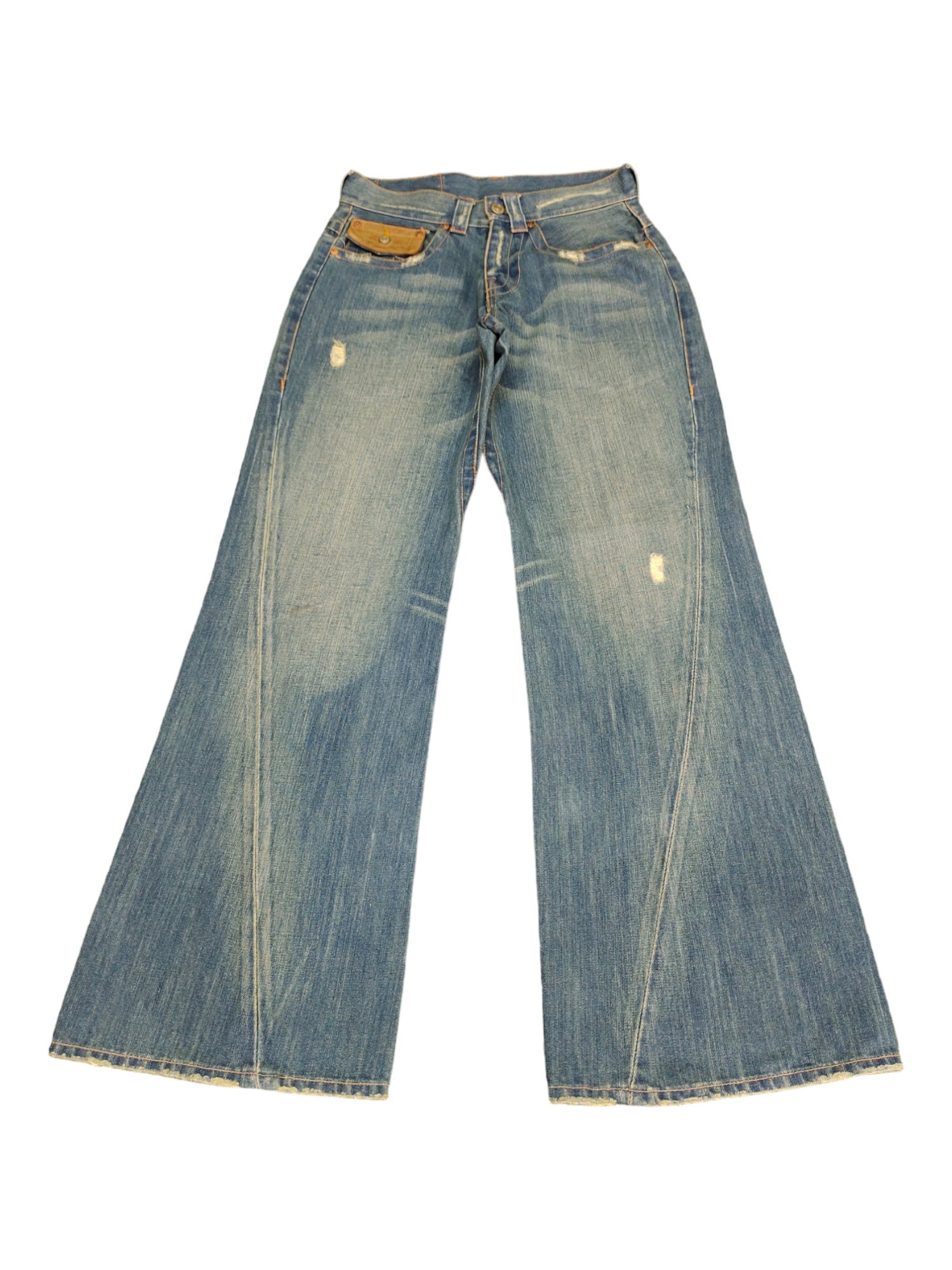 True Religion Flare Jeans: Vintage Y2K Baggy Denim With Leather 